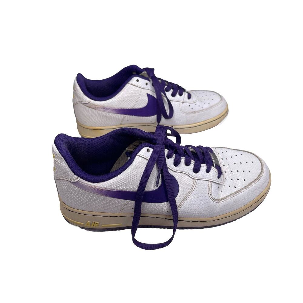 Nike Air Force 1 Low Snakeskin Lakers Size 8.5 488298-143 White Sneakers
